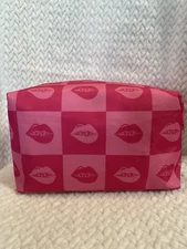 Benefit Large Pink Cosmetic Pouch Give Lip Makeup Bag Clutch Zip Closure