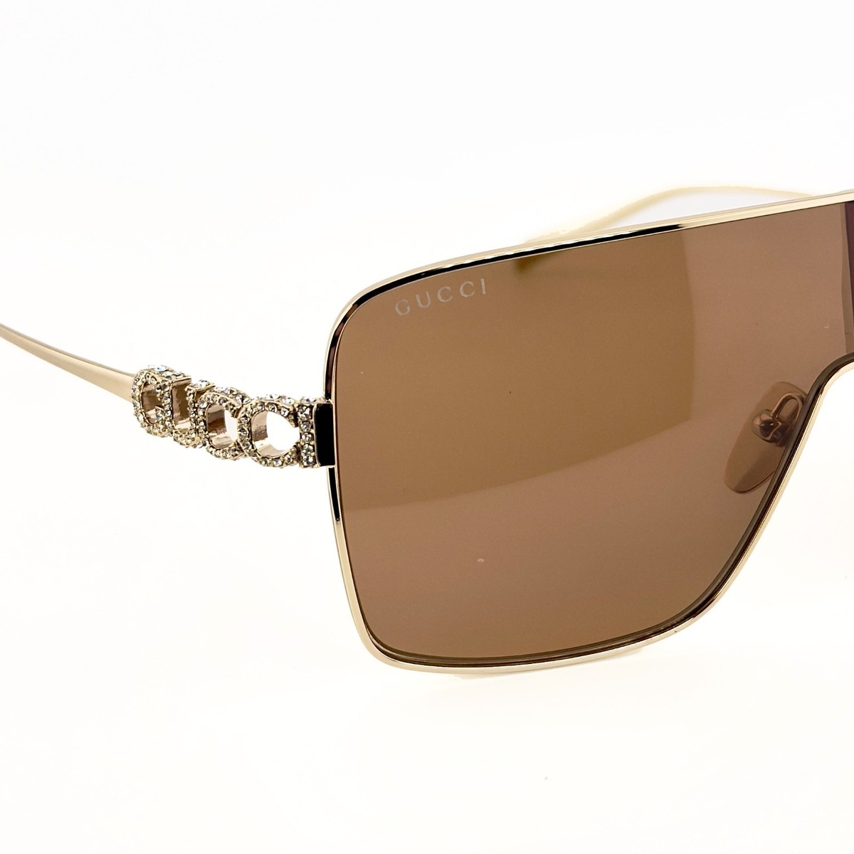 GUCCI 1936 Gg1936S Gold Brown Crystal Logo Unisex Metal Mask