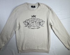 H M Men  s Beige Fleece Crewneck Graphic Logo Pullover Sweatshirt Relaxed S