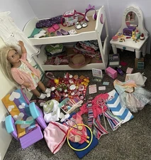 Our Generation 18” Doll Lot Clothes Accessories Bunkbed Vanity Food Shoes Hat