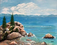 Original acrylic painting stretched canvas 20”x 16” landscape, ready to hang