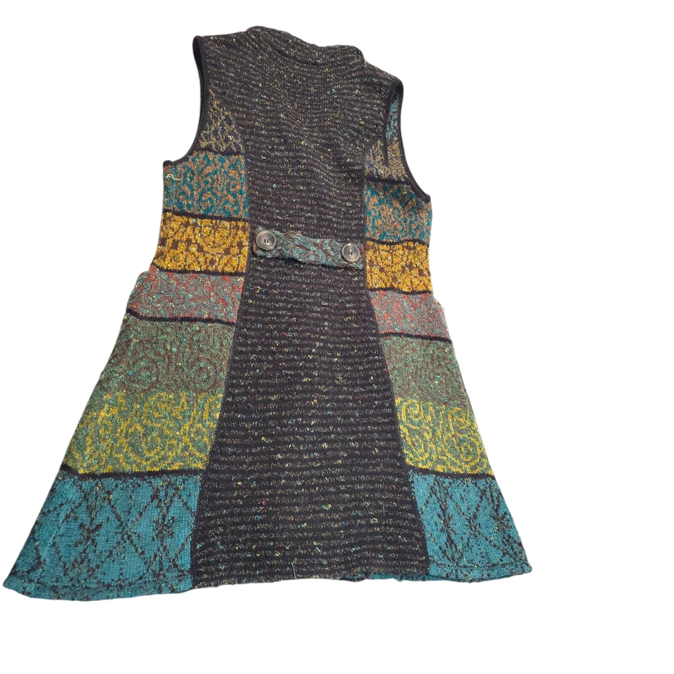 Curio Long Line Cardigan Vest Pockets Mixed Media Women Size L Color Block Boho - Image 2 of 4