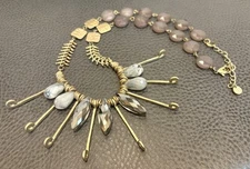 Vintage LYDELL NYC Boho AB Gray Bead Modernist Statement Necklace 20-23”