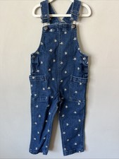 Hanna Andersson Girl's Embroidered Daisy Flower Denim Overalls Size 4