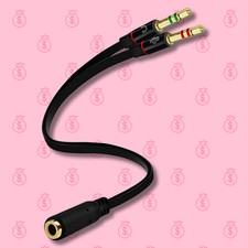Headset Splitter 3.5mm Jack Dual Male Adapter Mic and Audio Headphone Gold