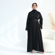 Rhinestone Long Dress Maxi Robe Abaya Muslim Women Kaftan Bowknot Dubai Islamic