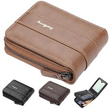 Men's Leather RFID Blocking Waterproof Zip-Around Wallet Bifold Card Holder