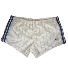 Vintage Adidas Mens White Pinstriped Track Sprinter Nylon Shorts Size Large