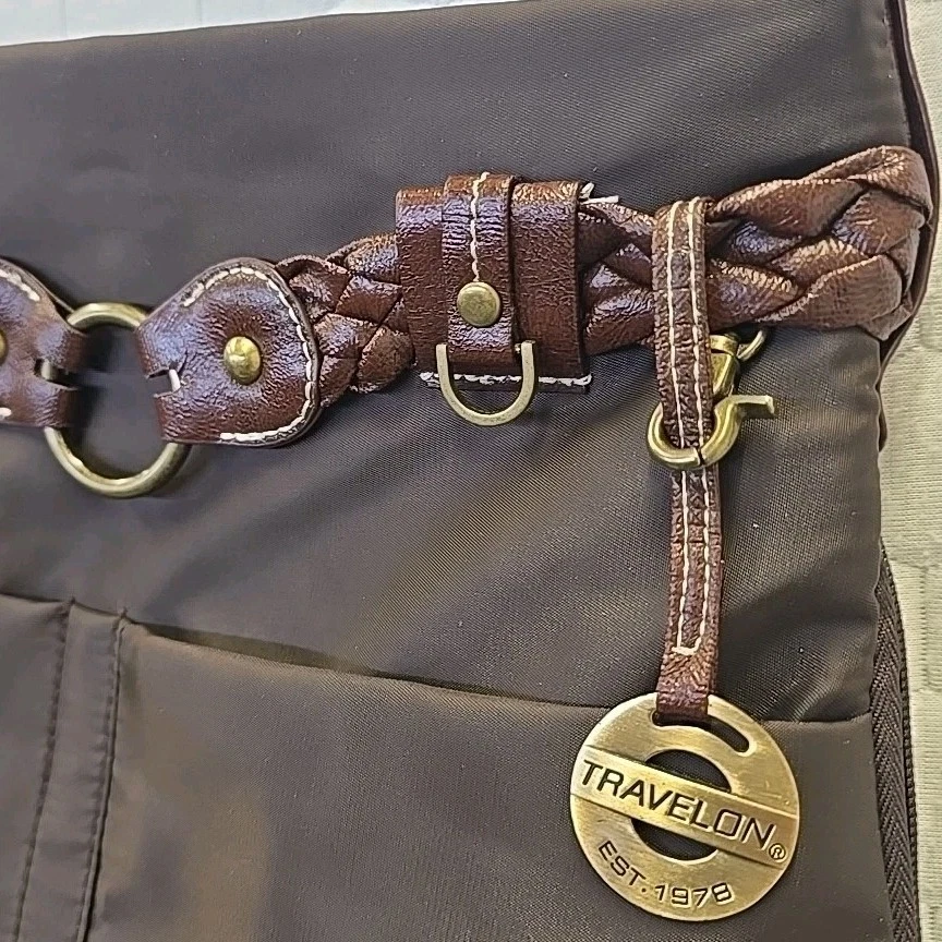 Travelon Crossbody Handbag Zip Close Lightweight Expandable AntiTheft Brown  - Image 2 of 4