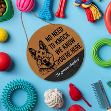 German Shepherd Welcome Sign for Front Door Decor, Dog Rustic Round Wood Hang...