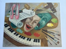 MID CENTURY PAINTING SURREALISM MUSIC ENTERTAINMENT CUBIST CUBISM OIL MODERNISM