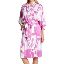 SET Natori Nara Floral Robe and Slip Dress Nightdress  Pink White  SZ XS