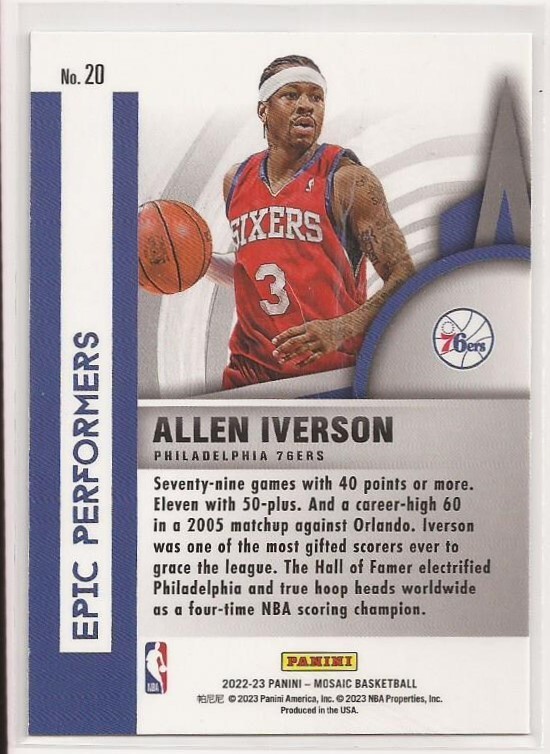 2022-23 Panini Mosaic Epic Performers Allen Iverson - Philadelphia