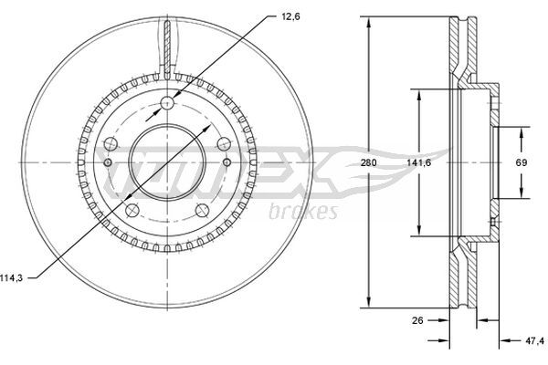 Tomex Brakes 2X Bremsscheibe Ø280Mm Vorne BelüFtet FüR Hyundai I30 1.4 1.6 Crdi-image