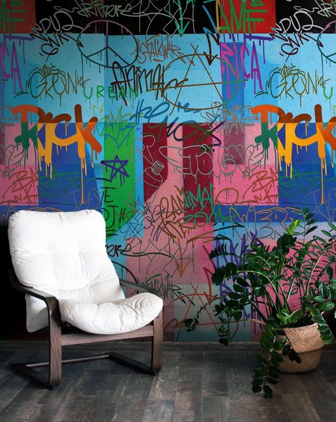 Fototapete Vlies Graffiti Motiv Urban Street Style Blau Bunt 39824-1 (5,61€/1Qm)-image