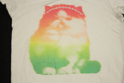 Circo T-shirt White with Multi Color Cat with Rhinestone Tiara Size S/P 6/6X - Picture 2 of 4