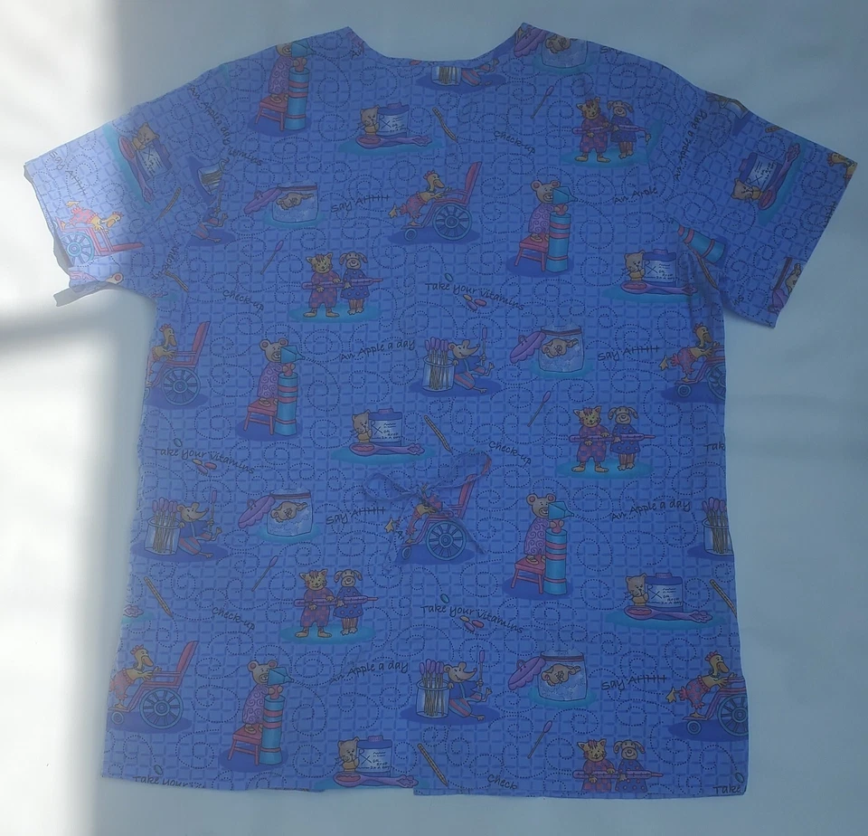 Simply Basic Women's Size M Light Blue Animal Theme Scrub/Vet Top - Image 2 of 4