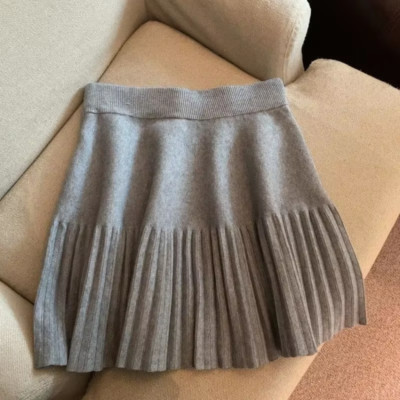 Herbst Faltenrock Damen Winter hoher Bund A-Linie Strick Preppy Style