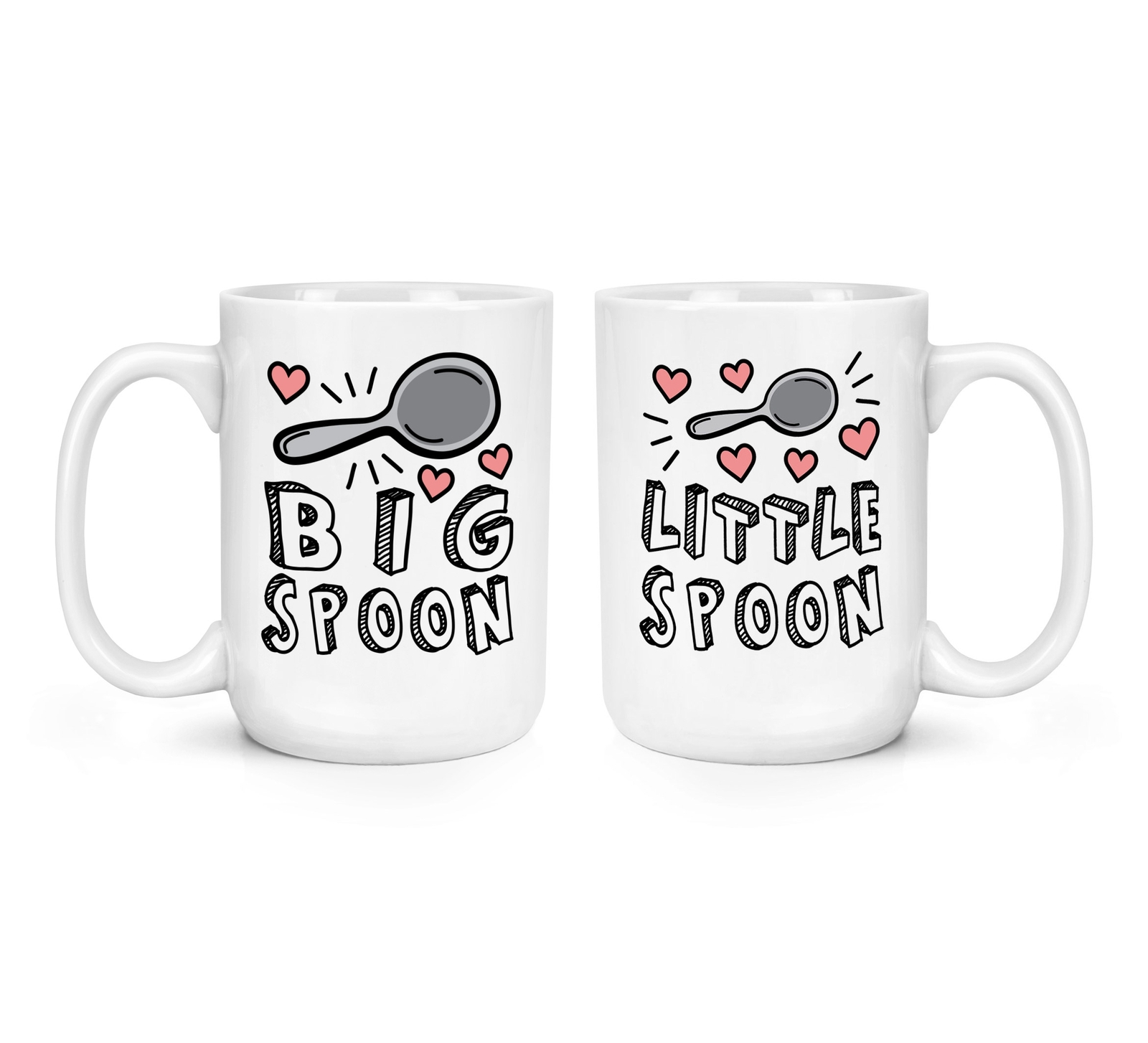 Big Spoon & Little Spoon 15oz Large Mugs Cups Pair Couples Valentines Boyfriend