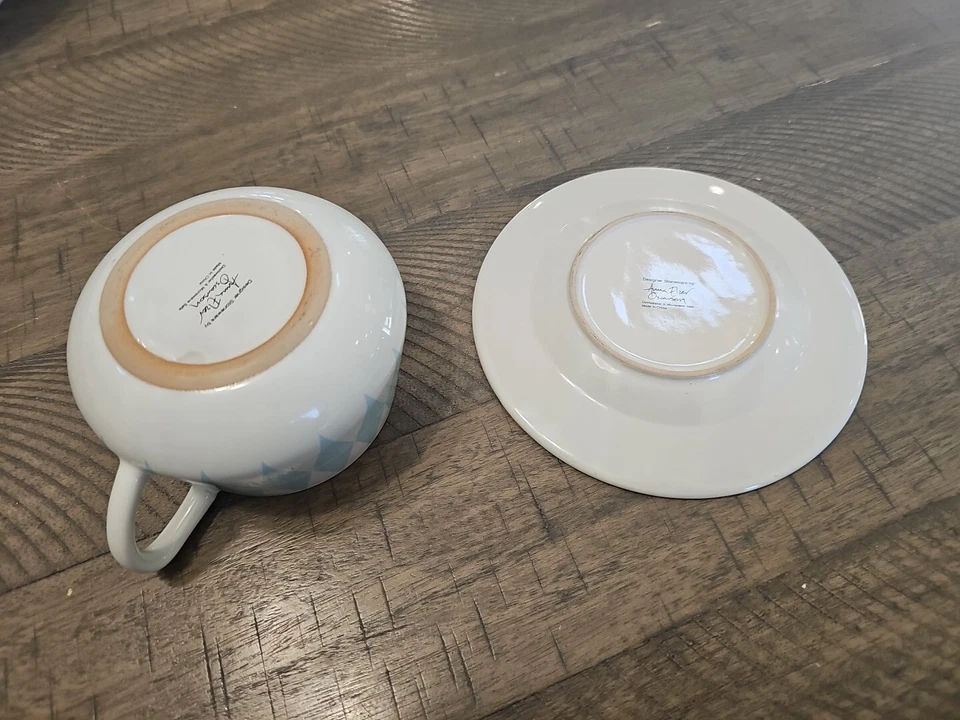 Anna Elzer Oscarson Sweden Design Harlequin Blue & White Lg COFFEE Cup & saucer - Image 4 of 4