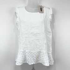 Top Lungo Larno Para Mujer S Blanco Nuevo con Etiquetas 100% Lino Ojales Euro Verano Playa Costero