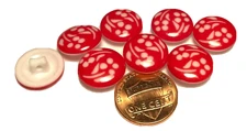 8 JHB Domed Glossy Red & White Plastic Shank Flower Buttons 14.6mm 9/16" 12639