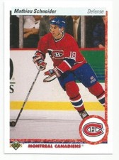 MATHIEU SCHNEIDER 1990-91 UPPER DECK ROOKIE CARD NEAR MINT+ CONDITION