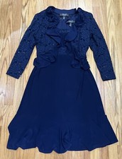 R  M Richards Navy Blue Dress  Jacket 10 Wedding Party Cruise Mother Bride