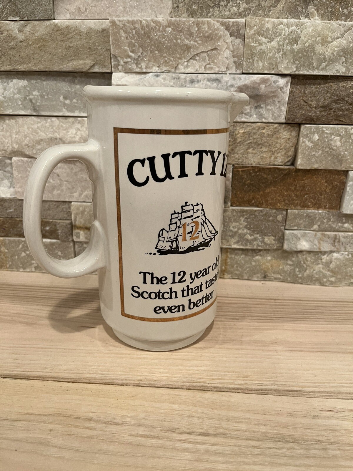 CUTTY 12 Bar PITCHER 7"H ceramic tan scotch whiskey pitcher barware 