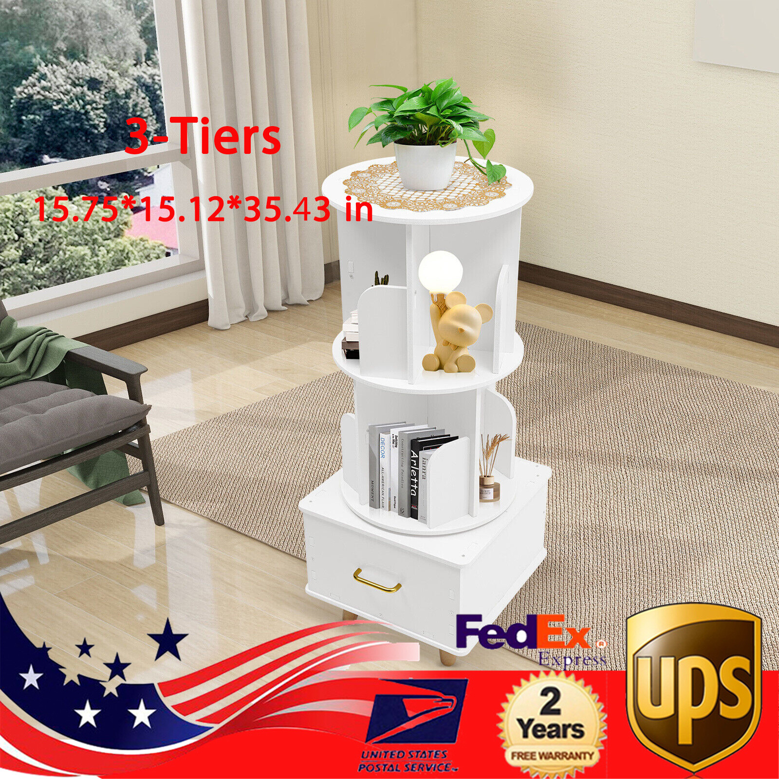 White 3 Tiers Bookshelf Display Rack Bookcase Storage Organi