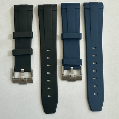 21mm BLACK & BLUE/NAVY  (Set Of 2) Vulcanized Caoutchouc rubber Straps Rolex