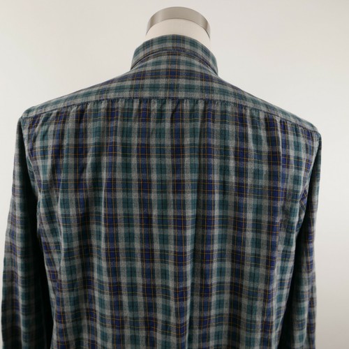 Black Brown 1826 Mens LS Button Down Teal Navy Plaid Flannel Dress Shirt Large - Picture 8 of 11