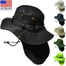 Unisex Bucket Boonie Hat Neck Cover Flap Sun Wide Brim Fishing Solid Outdoor Cap
