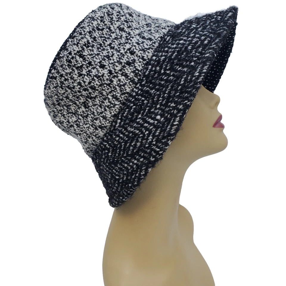 Antigo Chapéu Kokin Balde Whimsey Glam Luxo Preto Branco Conversível Tamanho M/L Lã - Imagem 2 de 4