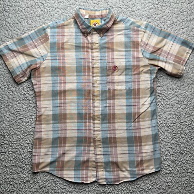 Raintree Southern Button Down Shirt Mens Large Earth Tone Short Sleeve Plaid VTG