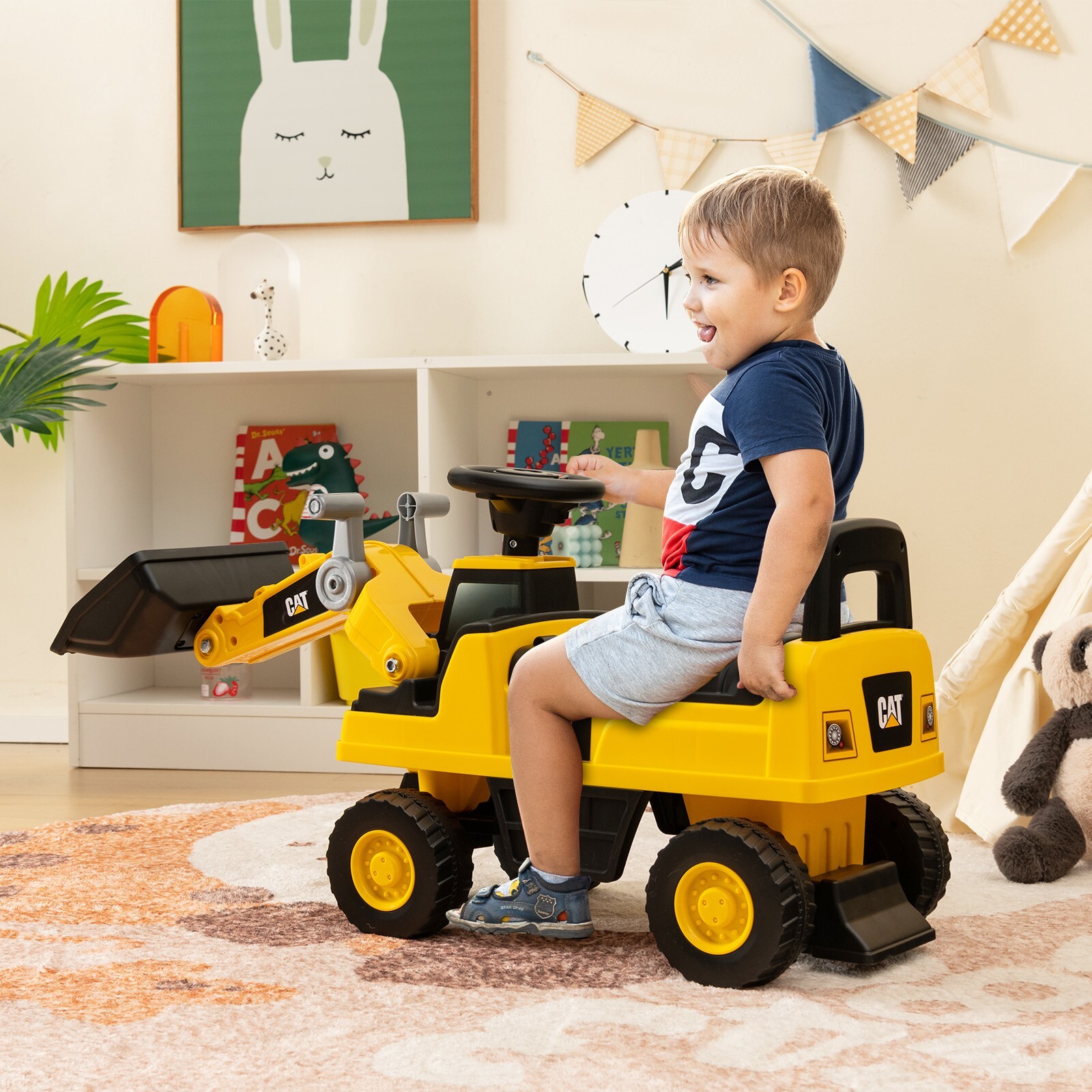 Produktbild von FANTASK Kinder Bagger, Aufsitzbagger Mit 360° Drehbarem Sitz, Sitzbagger 360° Drehbar Mit Schaufel & 2-Hand Steuerung, Sandbagger Sandkasten Für Kinder Ab 3 Jahren (Gelb