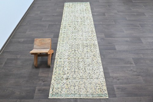 Vintage Turkish Runner Rug 2x9ft Wool Anatolian Handmade Hallway Oushak BEIGE