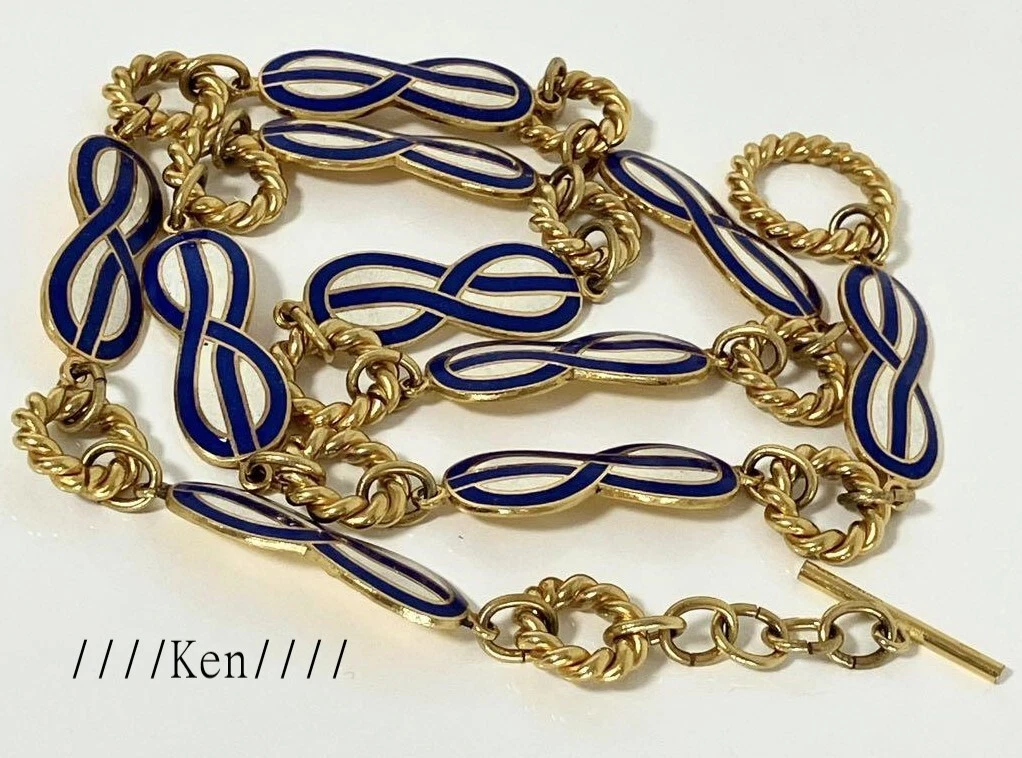 Chaîne CEINTURE GUCCI AUTHENTIQUE marque logo vintage rare or bleu GG collier ANCIEN GUCCI F/S