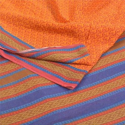 Sanskriti Vintage Yellow Indian Sarees Pure Cotton Printed Sari 5Yd Craft Fabric