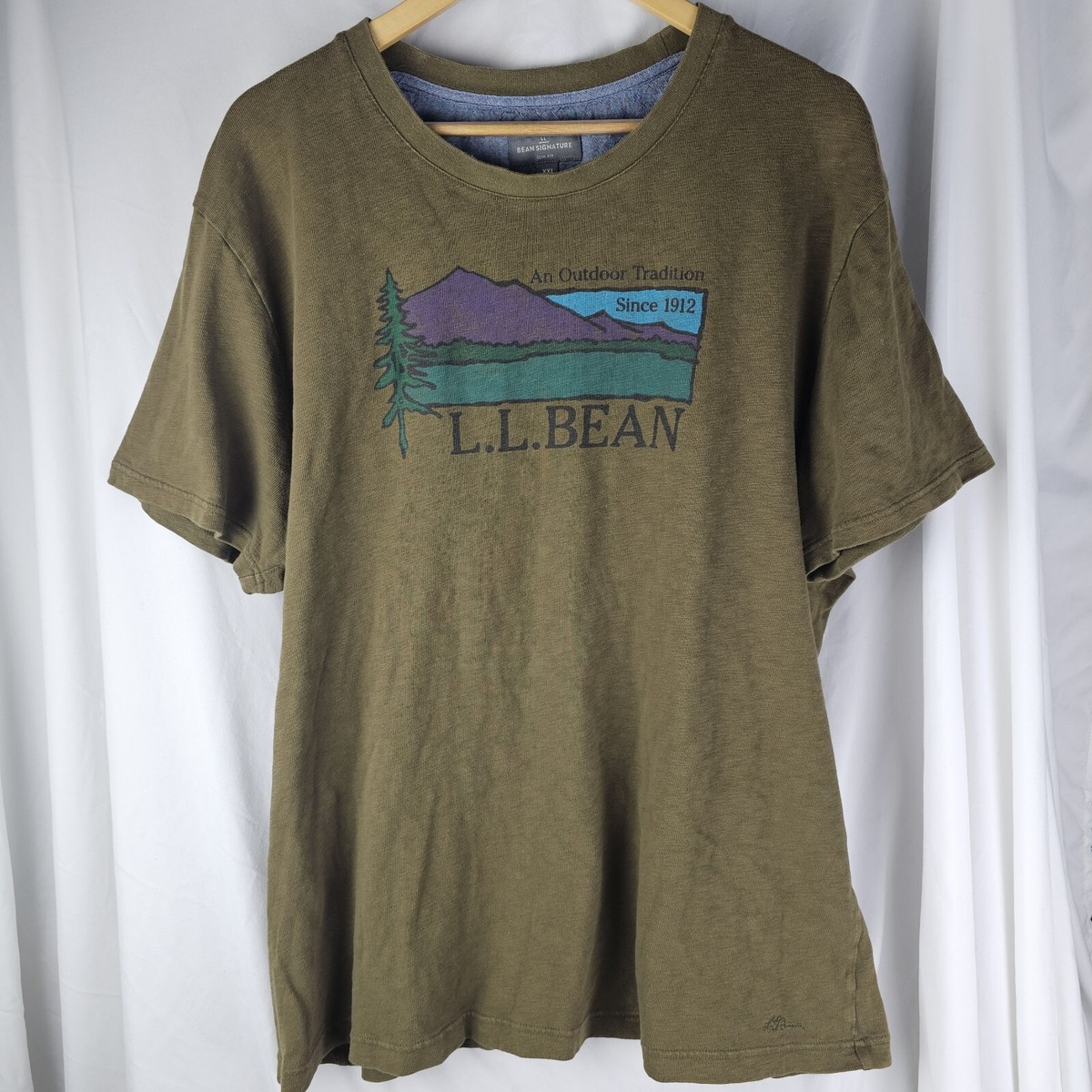 LL BEAN SIGNATURE LOGO GRAPHIC T SHIRT MENS SZ XXL SLIM FIT GREEN