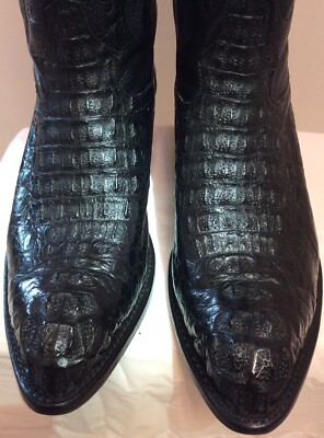 Tony Lama Hornback Caiman Alligator Black on Black Cowboy Boots men's size US 9D