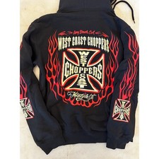 West Coast Choppers Long Beach Flame Graphic Hoodie Black Biker Sweatshirt