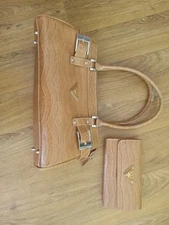 Purse NYC Accessory Tan Small Handbag 14"x7" Faux crocodile Purse Bag 