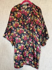 Victoria's Secret Vintage Robe Blue Pink Floral 100 Silk Gold Label One Size OS
