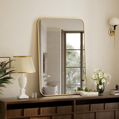 BEAUTYPEAK 20'' x 28'' Rectangular Aluminum Alloy Frame Wall Mounted Bathroom M...