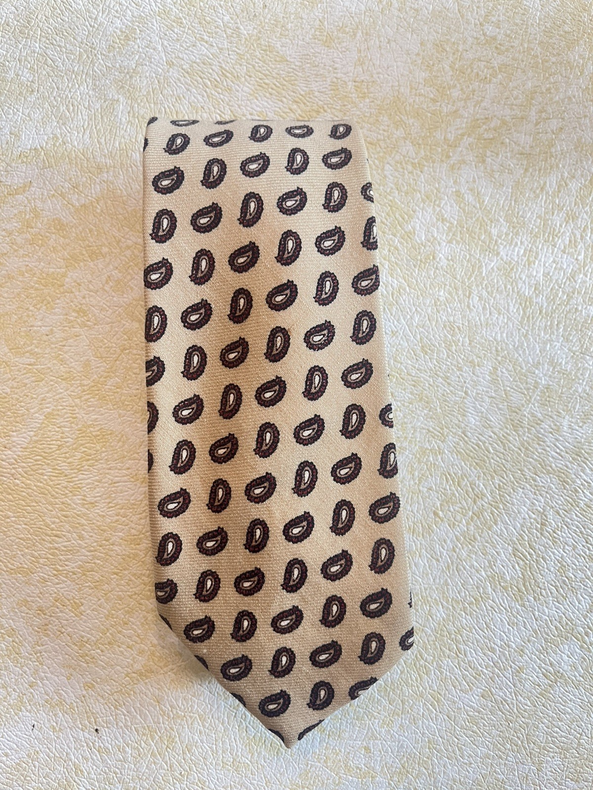 Vintage Brooks Brothers Makers Wool Tie - Made in England - Tan Mini Paisley thumbnail 3