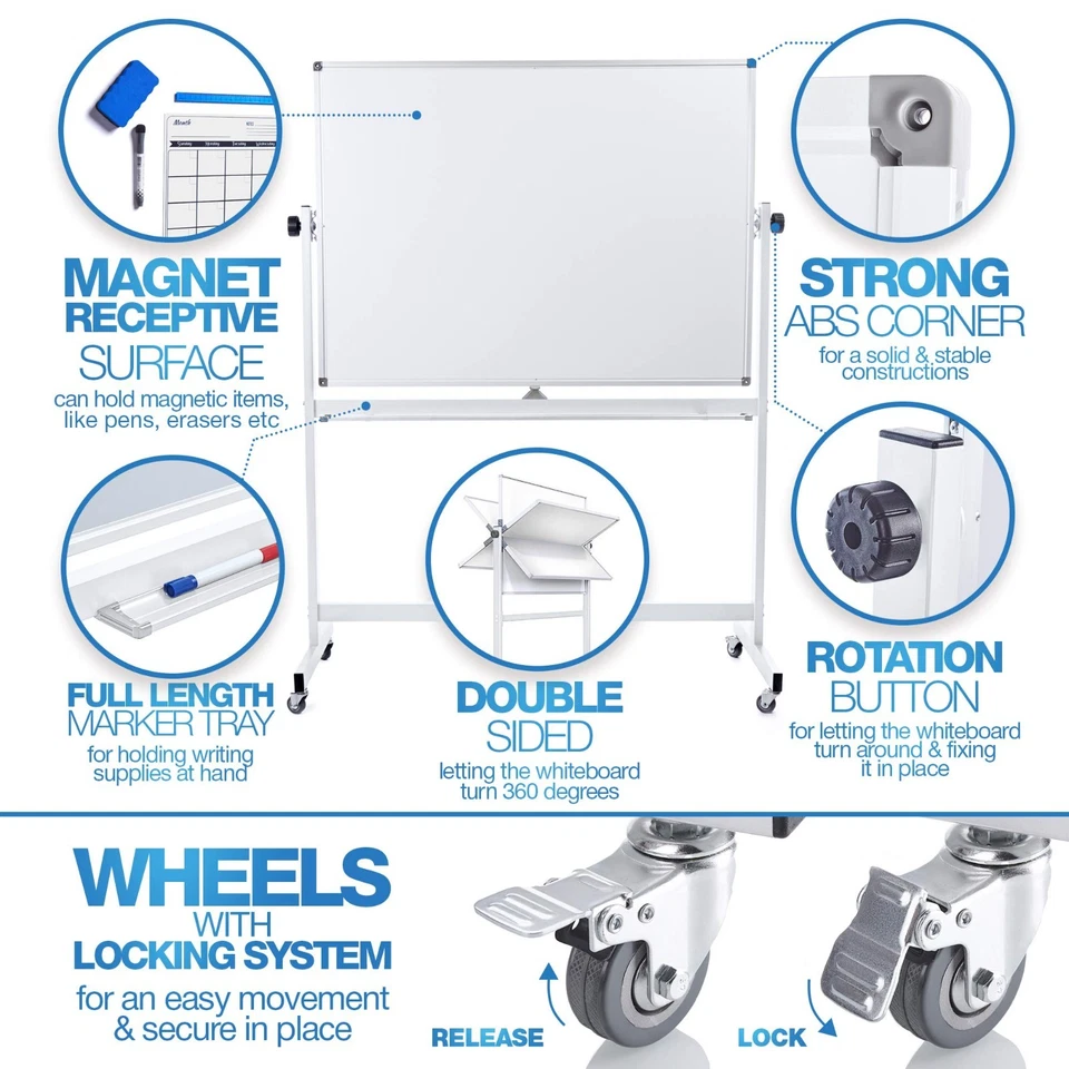 Quadro branco móvel 60x46 placa magnética dupla face apagamento a seco (SOMENTE RETIRADA) - Imagem 4 de 4