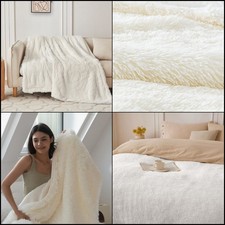 Ivory White Ultra Soft 50x60 Faux Fur Throw Blanket For Couch Fluffy Washable
