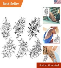 Realistic Large Black Rose Temporary Tattoos - 6 Pack for Adults' Body Art