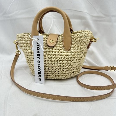 Stoney Clover Lane Womens Crossbody Pouchette Bag Woven Straw Natural